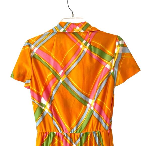 Tanner of North Caroline 60s 70s Retro Mod Maxi Dress Orange Green Button Down - Picture 4 of 8